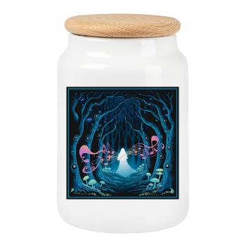 Mystical Forest with Harmonious Music Flow - Cookie Jar with Wooden Lid - white - Front