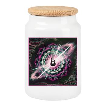 Neon Cosmic Guitar Explosion - Cookie Jar with Wooden Lid - white - Front