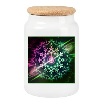 Neon Guitar Mandala Art - Cookie Jar with Wooden Lid - white - Front
