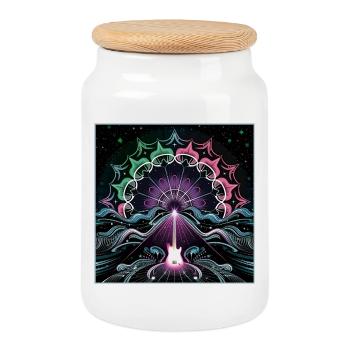 Neon Psychedelic Guitar Masterpiece - Cookie Jar with Wooden Lid - white - Front