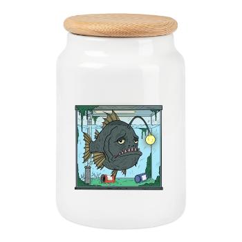 Life of aquarium fish - Cookie Jar with Wooden Lid - white - Front