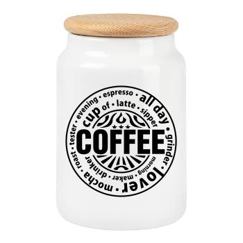 Amateur de café - Boîte à biscuits avec couvercle en bois - blanc - Devant