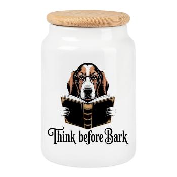 Conception de livre de lecture de chien intelligent - Boîte à biscuits avec couvercle en bois - blanc - Devant