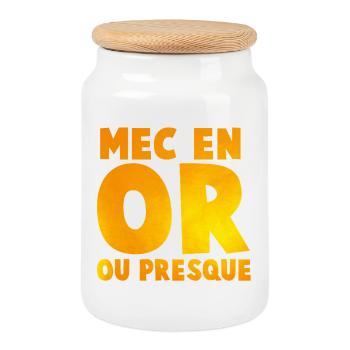 Guy's Impactante or_message T Shirt in Gold Tones - Cookie Jar with Wooden Lid - white - Front