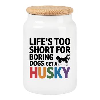 Citation de chien husky La vie est trop courte - Boîte à biscuits avec couvercle en bois - blanc - Devant