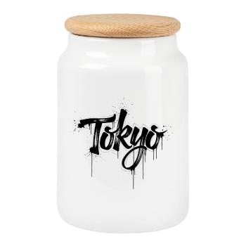 Lettrage de t-shirt inspiré des graffitis - Boîte à biscuits avec couvercle en bois - blanc - Devant