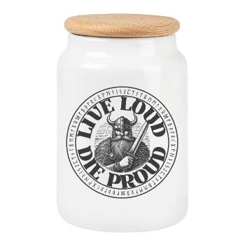 Live Loud, Die Proud – Bold Motivational design - Cookie Jar with Wooden Lid - white - Front