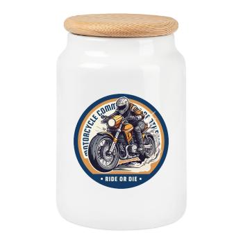 Vintage Biker Emotion Fahrt - Keksdose mit Holzdeckel - Weiß - Vorne
