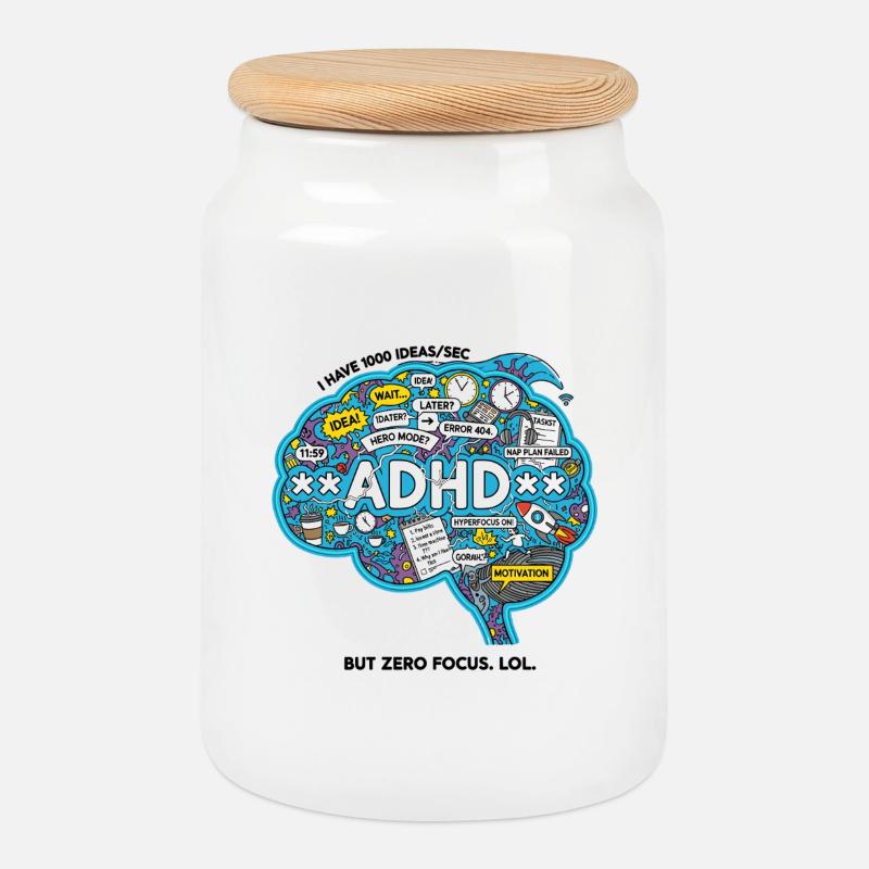 ADHS Gehirn Chaos Illustration - Keksdose mit Holzdeckel - Weiß