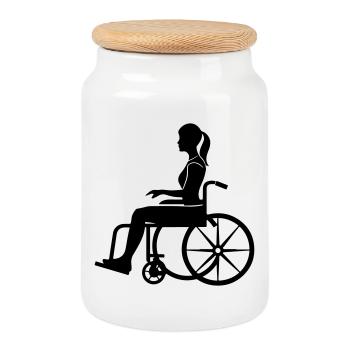 Fauteuil roulant Femme - Boîte à biscuits avec couvercle en bois - blanc - Devant