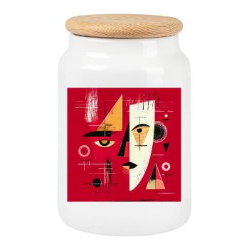 Contemporary Abstract Face in Red - Cookie Jar with Wooden Lid - white - Front