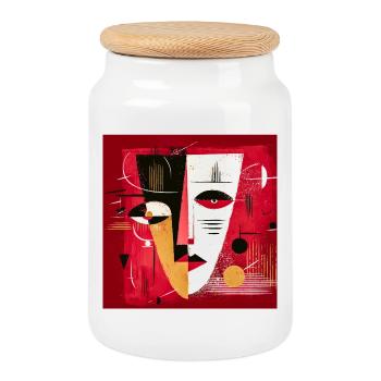Portrait Abstrait Moderne en Rouge et Noir - Boîte à biscuits avec couvercle en bois - blanc - Devant