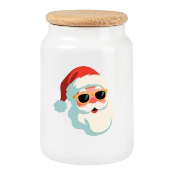 Casual Christmas Santa with sunglasses - Cookie Jar with Wooden Lid - white - Front
