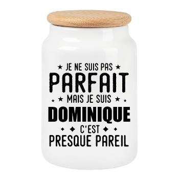 Dominique : authentique, imparfait, top, perfectio - Boîte à biscuits avec couvercle en bois - blanc - Devant