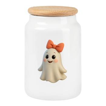 Conception ludique de fantômes de dessin animé 3D avec arc - Boîte à biscuits avec couvercle en bois - blanc - Devant