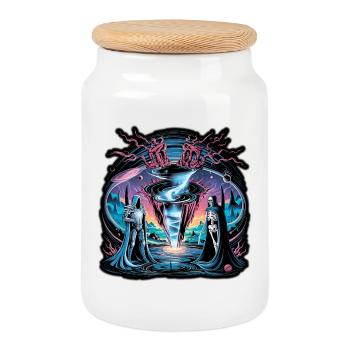 Cosmic Rift with Void Guardians - Cookie Jar with Wooden Lid - white - Front