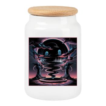 Cosmic Abyssal Horror Illustration - Cookie Jar with Wooden Lid - white - Front