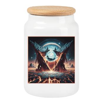 Epic Cosmic Rift with Dragon Mountains - Cookie Jar with Wooden Lid - white - Front