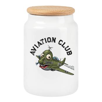 Airplane with Military Octopus Caricature - Cookie Jar with Wooden Lid - white - Front