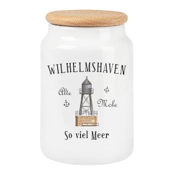 Wilhelmshaven, dessin à la main, tant de mer Mer du Nord - Boîte à biscuits avec couvercle en bois - blanc - Devant