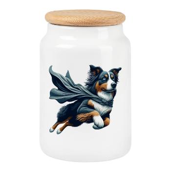 Super chien berger australien Sheppie cadeau - Boîte à biscuits avec couvercle en bois - blanc - Devant
