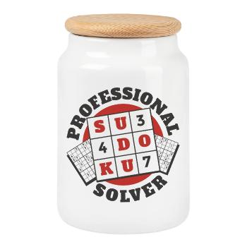Professional Sudoku Puzzle Player - Cookie Jar with Wooden Lid - white - Front
