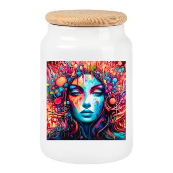 Psychedelic Fairytale Portrait - Cookie Jar with Wooden Lid - white - Front