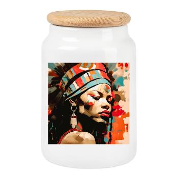Portrait Afro Tribal Art Design - Boîte à biscuits avec couvercle en bois - blanc - Devant