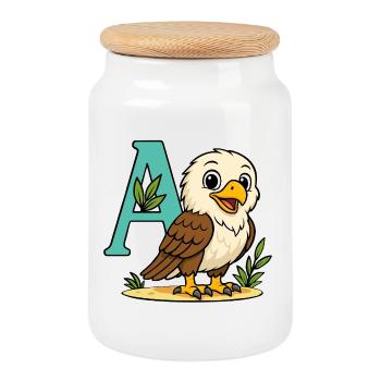 Niedlicher Adler mit Initiale A und Laub - Keksdose mit Holzdeckel - Weiß - Vorne