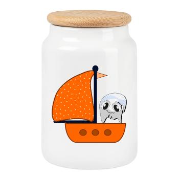 Kids Sailing boat Halloween Ghosts - Cookie Jar with Wooden Lid - white - Front