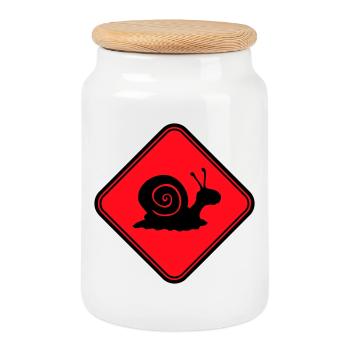 Snail Danger Caution Sign Warning - Cookie Jar with Wooden Lid - white - Front