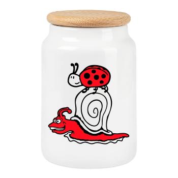 Snail 2 Friends Ladybug Fast Team Cute - Cookie Jar with Wooden Lid - white - Front