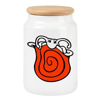 Snail shell snail hides cute shy - Cookie Jar with Wooden Lid - white - Front