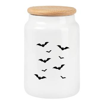 Illustration de silhouette d’essaim de chauve-souris - Boîte à biscuits avec couvercle en bois - blanc - Devant