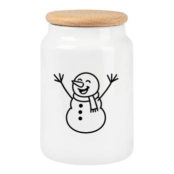 Fröhlicher Schneemann Illustration - Keksdose mit Holzdeckel - Weiß - Vorne