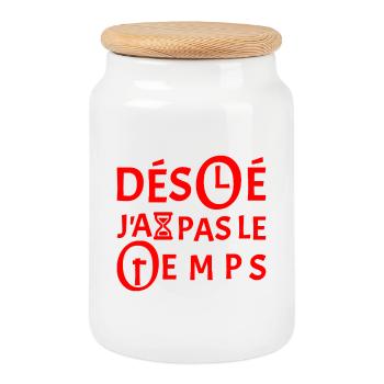 DÉSOLÉ, J'AI PAS LE TEMPS !  - Boîte à biscuits avec couvercle en bois - blanc - Devant