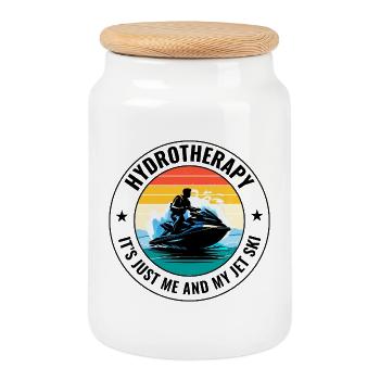 Vintage Jet Ski Therapy Ocean Lake  - Cookie Jar with Wooden Lid - white - Front