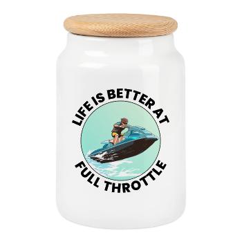 Jet Ski Rider Shirt Ocean Adventure  - Cookie Jar with Wooden Lid - white - Front