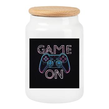 Neon Gaming Controller Design - Cookie Jar with Wooden Lid - white - Front