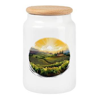 Sonnenaufgang über Weinberglandschaft - Keksdose mit Holzdeckel - Weiß - Vorne
