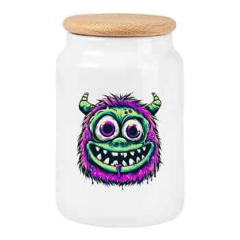 Colorful Psychedelic Monster - Cookie Jar with Wooden Lid - white - Front
