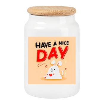 Cute bunny design with positive message - Cookie Jar with Wooden Lid - white - Front