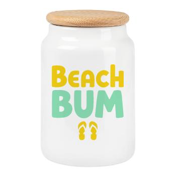 Ambiance de surfeur de plage - Boîte à biscuits avec couvercle en bois - blanc - Devant