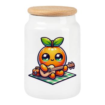Süße Orange Mit Ukulele Beim Picknick - Keksdose mit Holzdeckel - Weiß - Vorne