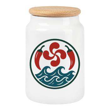 Motif Tribal Spirale en Rouge et Bleu - Boîte à biscuits avec couvercle en bois - blanc - Devant