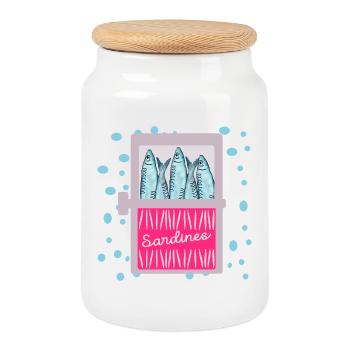 FISCHDOSE SARDINEN FISCHE DOSE - Keksdose mit Holzdeckel - Weiß - Vorne