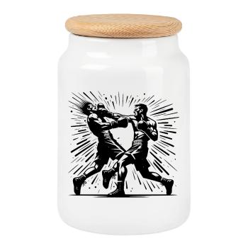 Retro Boxkampf Action Der entscheidende Punch - Keksdose mit Holzdeckel - Weiß - Vorne