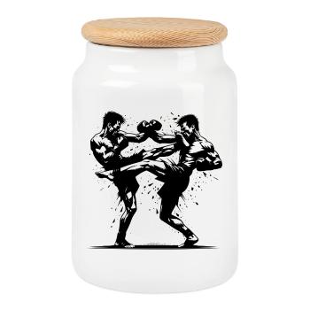 Kickboxing - Quand la force musculaire rencontre la volonté - Boîte à biscuits avec couvercle en bois - blanc - Devant