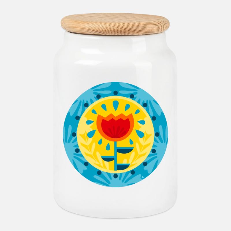 POP FLOWER - Cookie Jar with Wooden Lid - white