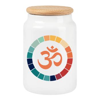 Symbole Om avec roue chromatique – Yoga & Méditation - Boîte à biscuits avec couvercle en bois - blanc - Devant
